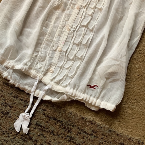 Women’s Hollister Cream Short Sleeve Ruched Top - Size Large - Picture 3 of 6